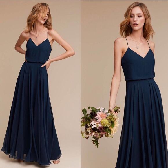 New Anthropologie Jenny Yoo Inesse Maxi Bridesmaid Dress Gown Navy Plus Size 26 - Picture 1 of 8